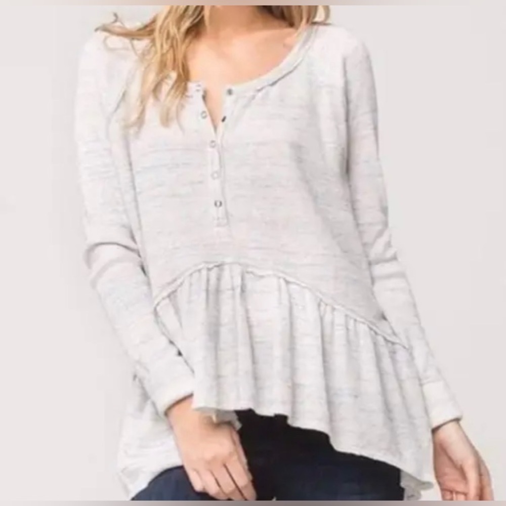 Free People We the Free‎ Coastline Thermal Henley Peplum Tunic Top in Beige Sz M